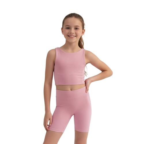 WELAKEN Girls 2 Piece Athletic Outfits Kids Yoga Crop Tank Top Biker Shorts SetsPink5T - Image 1