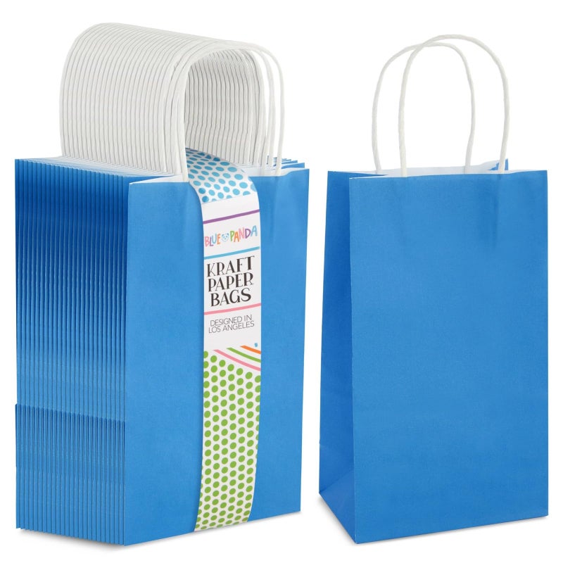 BLUE PANDA Gift Bags - 9 x 5 x 3 In, 25-Pack, Blue - Party Favor Bags with Handles for Candy & Treats - Image 1