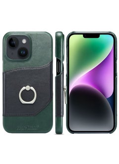 Case Cover For iPhone 14 Fierre Shann Oil Wax Texture Genuine Leather Back Case Black