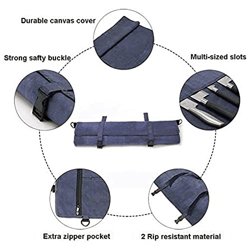 Hersent Chef’s Knife Roll Bag,Waxed Canvas Knife Cultery Carrier,Portable Chef Knife Cases,Knife Pouch Holders With 10 Slots Plus 1 Zipper Pockets Can Hold Home Kitchen Knife Tools Up To 18.8” - Image 3