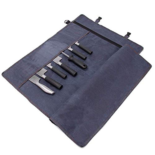 Hersent Chef’s Knife Roll Bag,Waxed Canvas Knife Cultery Carrier,Portable Chef Knife Cases,Knife Pouch Holders With 10 Slots Plus 1 Zipper Pockets Can Hold Home Kitchen Knife Tools Up To 18.8” - Image 1