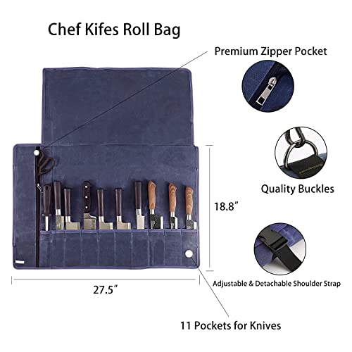 Hersent Chef’s Knife Roll Bag,Waxed Canvas Knife Cultery Carrier,Portable Chef Knife Cases,Knife Pouch Holders With 10 Slots Plus 1 Zipper Pockets Can Hold Home Kitchen Knife Tools Up To 18.8” - Image 2