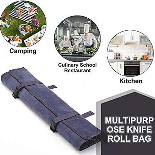 Hersent Chef’s Knife Roll Bag,Waxed Canvas Knife Cultery Carrier,Portable Chef Knife Cases,Knife Pouch Holders With 10 Slots Plus 1 Zipper Pockets Can Hold Home Kitchen Knife Tools Up To 18.8” - Image 4