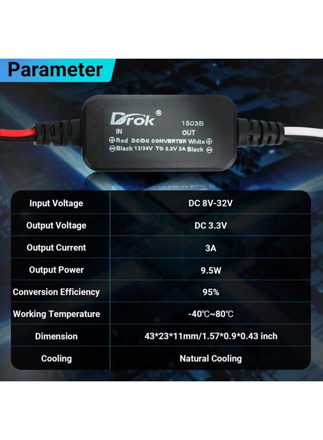 DROK 12v Power Supply, 8-32V to 3.3V 3A DC to DC Converter, 24V 12V Buck Converter Voltage Regulator for Vehicle Car Truck RV Solar Panels - Image 5
