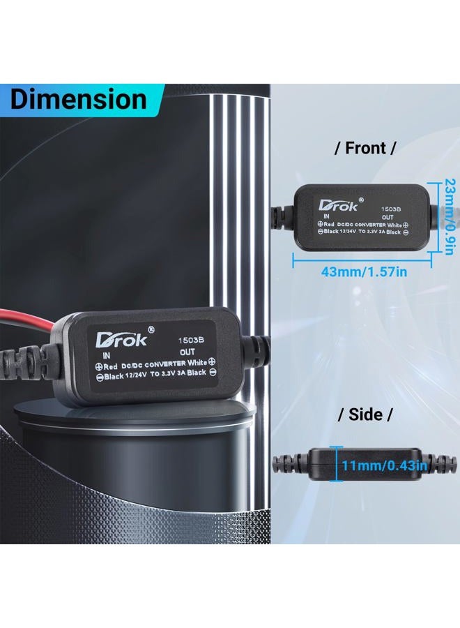 DROK 12v Power Supply, 8-32V to 3.3V 3A DC to DC Converter, 24V 12V Buck Converter Voltage Regulator for Vehicle Car Truck RV Solar Panels - Image 3