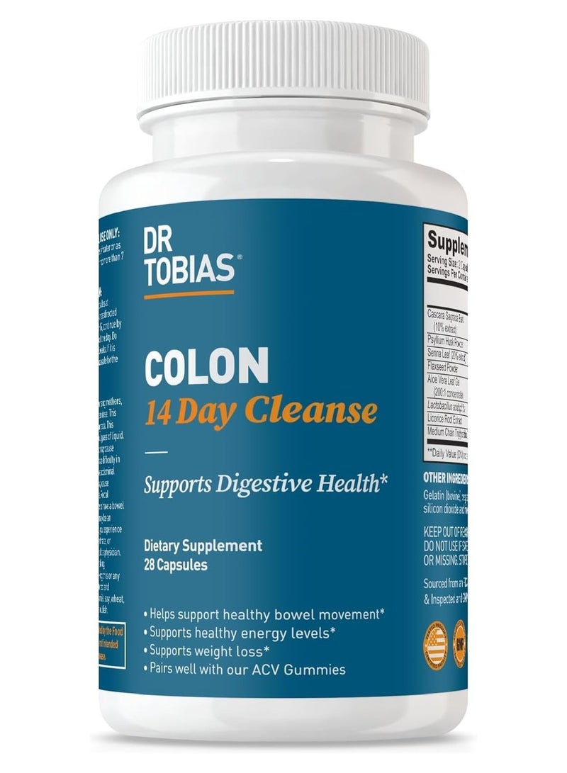 Dr. Tobias Dr. Tobias Colon 14 Day Cleanse, Advanced Gut Cleanse Detox for Women & Men with Cascara Sagrada, Psyllium Husk & Senna Leaf, Non-GMO Colon Cleanse, 28 Capsules 1-2 Daily 