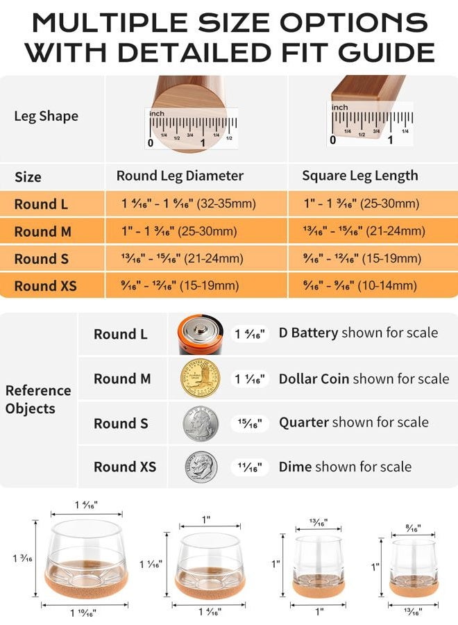 yomanta 24 Pcs Chair Leg Floor Protectors for Hardwood Floors Extra Small (Fit 0.6"-0.8") Silicone Felt Furniture Leg Cover/Chair Leg Caps for Chair Smoothly Slide No Noise & No Scratch-Round, Clear - Image 2