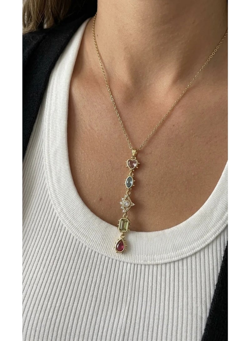crystal hearts drop necklace (stainless steel)