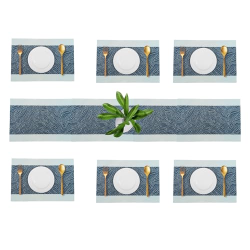 KitchEase Dining Table Placemats & Runner Set – Heat Resistant, Washable & Stain Resistant Woven Vinyl Mats | Table Runner & 6 Placemats Set for Stylish Dining (45x30 cm Placemats, 180x30 cm Runner) - Image 1