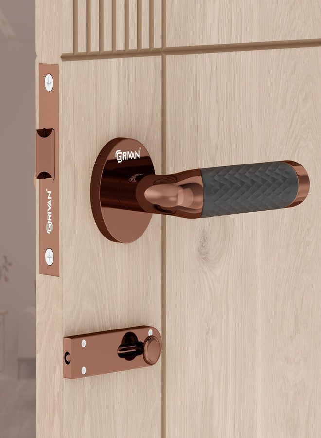 GRIVAN Premium Brass Bathroom Door Handleset with Keyless Baby Latch for Bedroom/Balcony/Office (Rose Gold & Black Finish) - Image 1