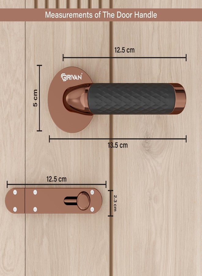 GRIVAN Premium Brass Bathroom Door Handleset with Keyless Baby Latch for Bedroom/Balcony/Office (Rose Gold & Black Finish) - Image 3