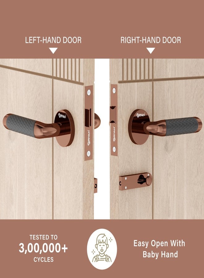 GRIVAN Premium Brass Bathroom Door Handleset with Keyless Baby Latch for Bedroom/Balcony/Office (Rose Gold & Black Finish) - Image 5