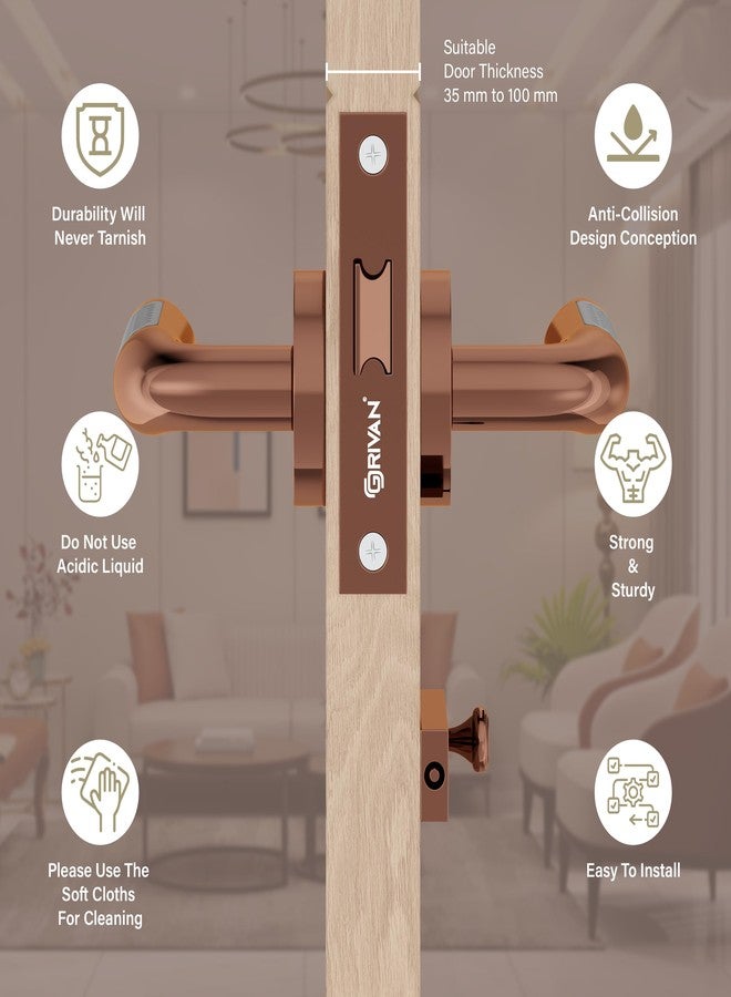GRIVAN Premium Brass Bathroom Door Handleset with Keyless Baby Latch for Bedroom/Balcony/Office (Rose Gold & Black Finish) - Image 4