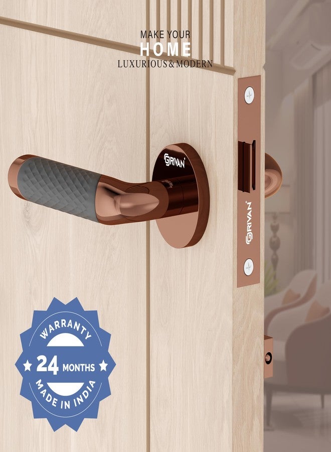 GRIVAN Premium Brass Bathroom Door Handleset with Keyless Baby Latch for Bedroom/Balcony/Office (Rose Gold & Black Finish) - Image 2