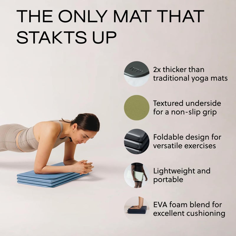 Stakt â€“ Foldable Multi-Purpose Fitness & Yoga Mat with Patented Design, Workout Mat with Non-Slip Surface, Portable & Lightweight, For Studio or Home Use, As Seen on Shark Tank (Tide) - Image 4