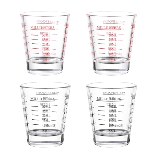 BCnmviku Shot Glasses Measuring cup Espresso Shot Glass Liquid Heavy Glass Wine Glass 26-Incremental Measurement 1oz, 6 Tsp, 2 Tbs, 30ml By BCnmviku (2 pack-Black + 2 pack-Red) - Image 1