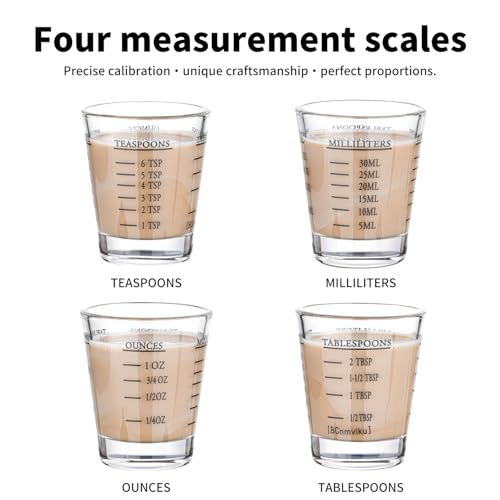BCnmviku Shot Glasses Measuring cup Espresso Shot Glass Liquid Heavy Glass Wine Glass 26-Incremental Measurement 1oz, 6 Tsp, 2 Tbs, 30ml By BCnmviku (2 pack-Black + 2 pack-Red) - Image 3