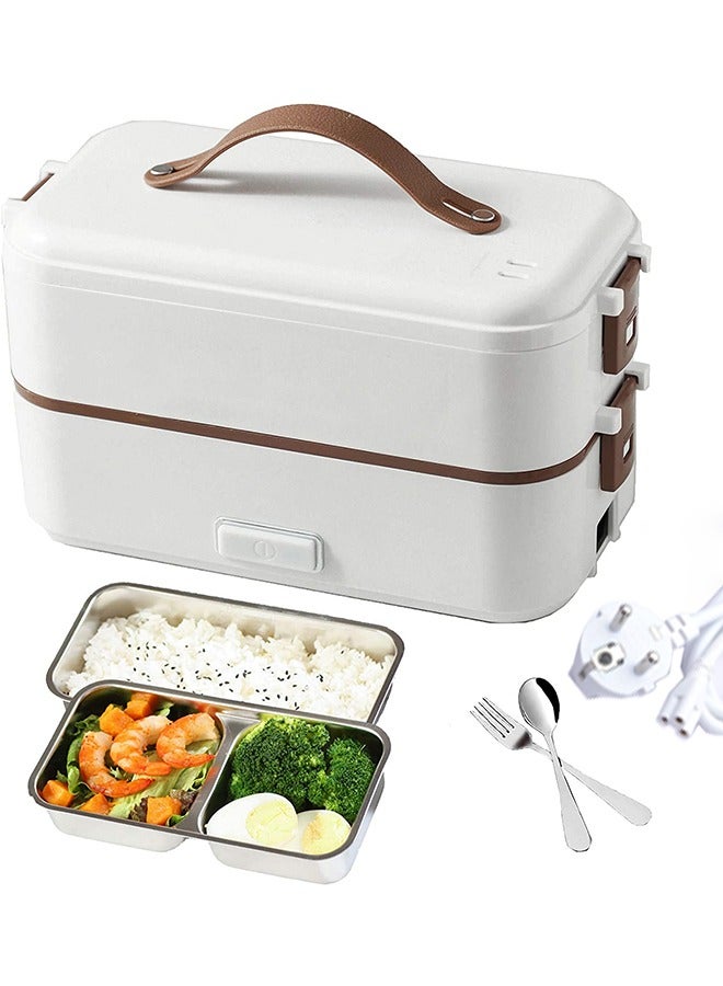 S-Color Electric Lunch Box For Adult Kids Stainless Steel Faster Heating Food Warmer in Office/Home/Travel Rice Cooker Egg Steamer 220v EU Plug  white  - Image 2