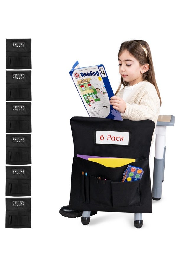 Essex Wares - Pack Of 6 Chair Pockets For Classrooms, Black 17" Wide X 19.7" Tall - Spacious Student Chair Pockets - Chairback Pocket Chart - Classroom Chair Pockets Suitable For Most Classroom Chairs  - Image 1