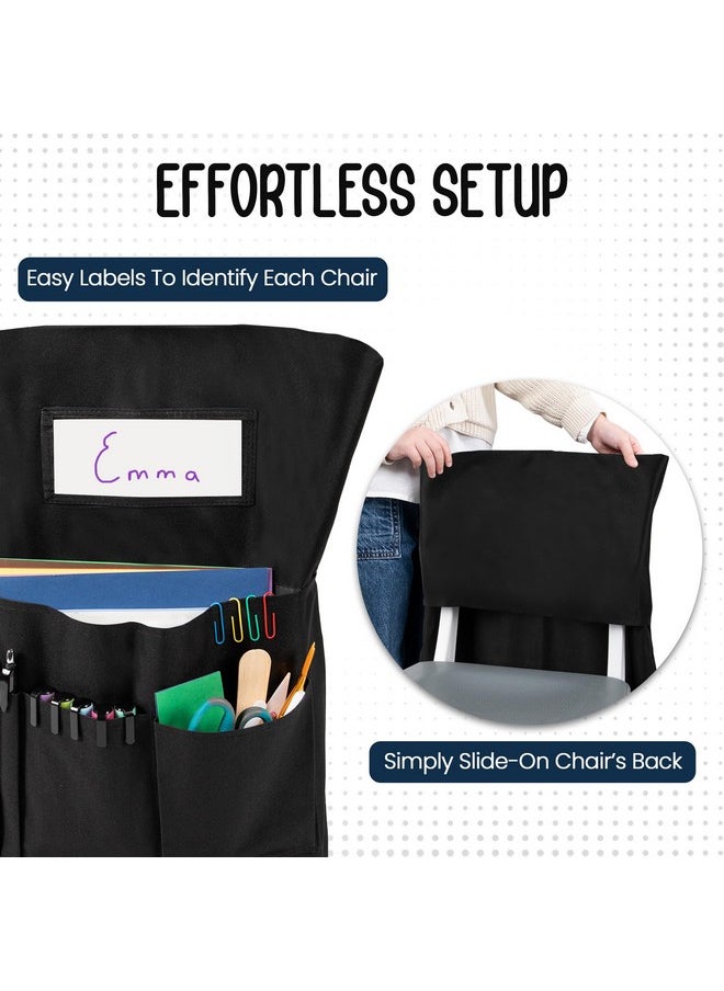 Essex Wares - Pack Of 6 Chair Pockets For Classrooms, Black 17" Wide X 19.7" Tall - Spacious Student Chair Pockets - Chairback Pocket Chart - Classroom Chair Pockets Suitable For Most Classroom Chairs  - Image 5