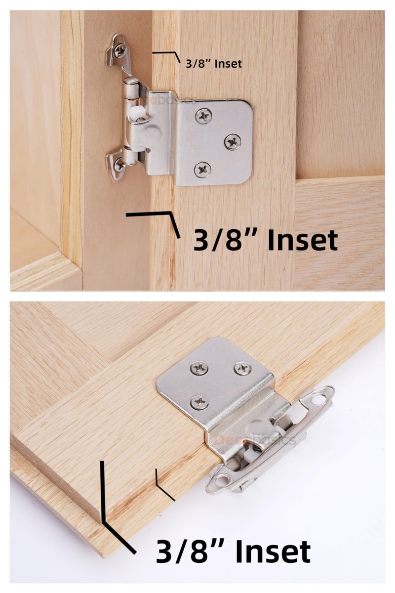 DecoBasics 3/8" Inset Cabinet Hinges Brushed Nickel (25 Pair -50 Pcs) Offset Self Closing Cabinet Hinges for Kitchen Cabinets Satin Nickel w/Silicon Bumpers & Upgraded Screws - Image 2
