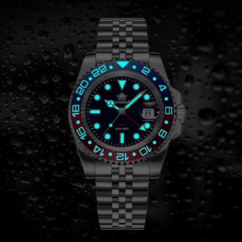 ADDIESDIVE ساعة ADDIESDIVE GMT للرجال بتصميم لونين 515-24H حركة كوارتز مقاومة للماء 200 م BGW9 مضيئة باللون الأزرق - Image 2