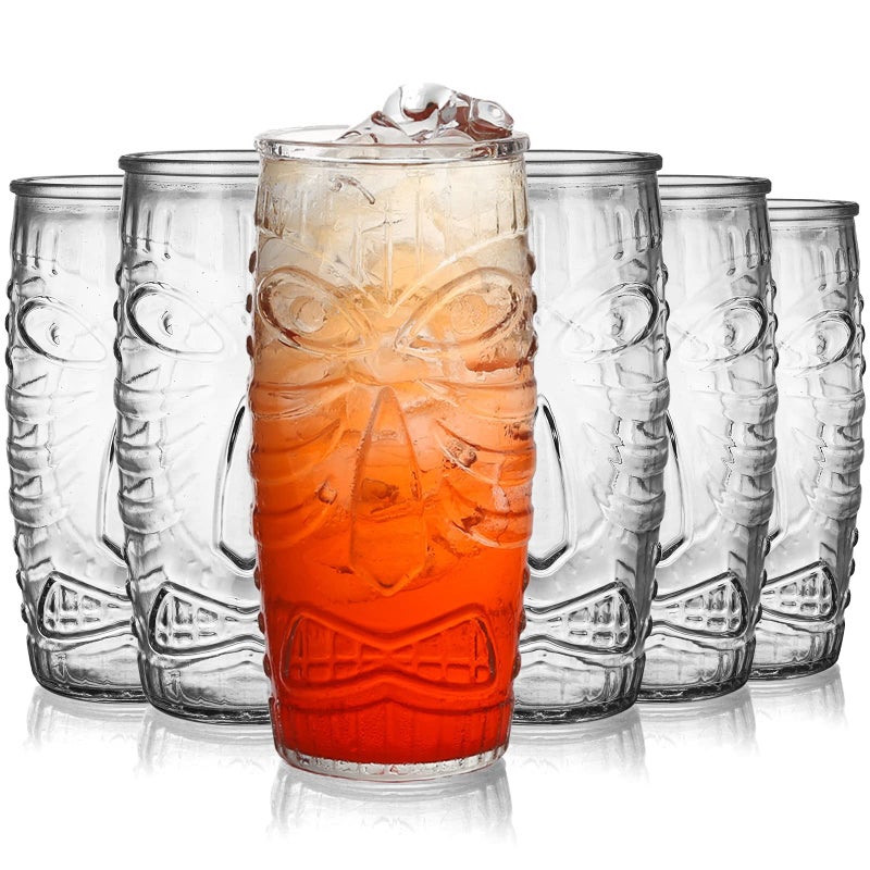 Cedilis 6 Pack 20 Ounce Modern Bar Tiki Glasses Tiki Cup Tiki Mug, Double Old Fashioned Glass, Hawaiian Style Glass, Perfect for Mai Tai, Exotic Zombie Cocktails, Tropical Island Drinks - Image 1