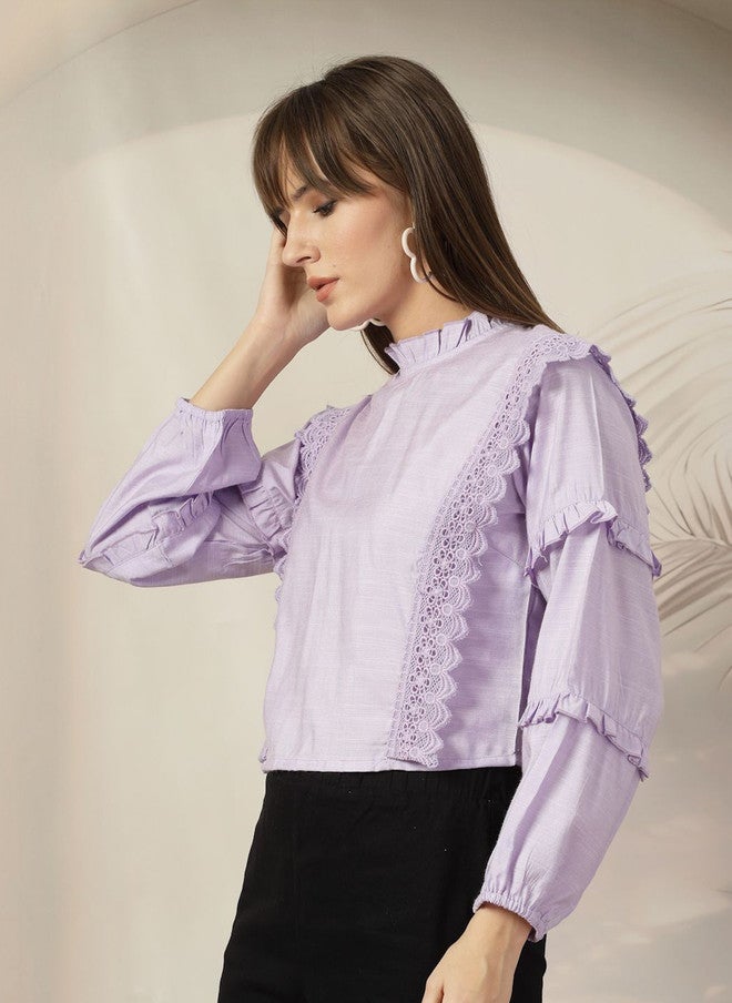 PlusS Lavender High Neck Flared Sleeve Top for Women - Image 4