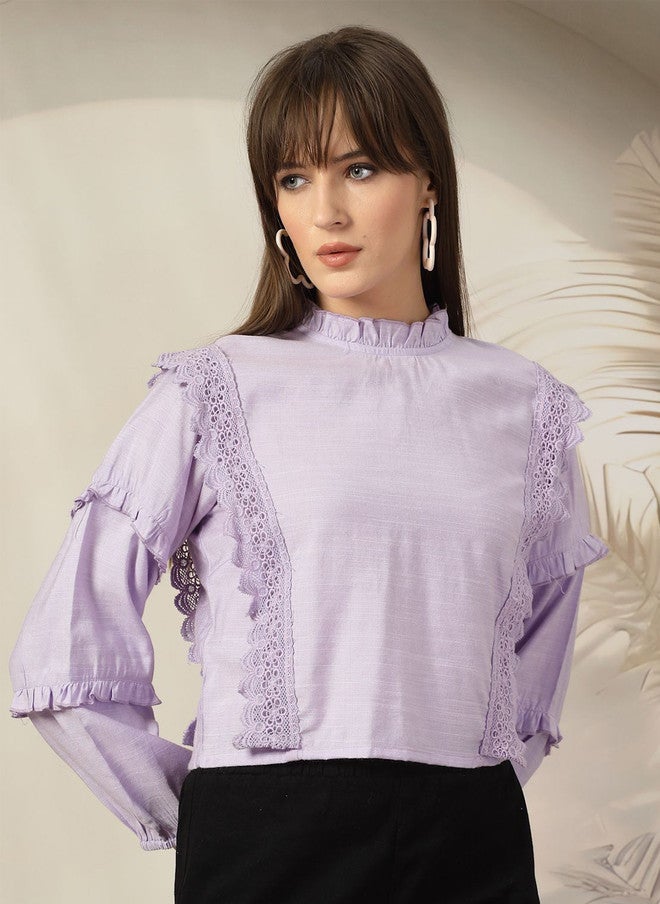 PlusS Lavender High Neck Flared Sleeve Top for Women - Image 1