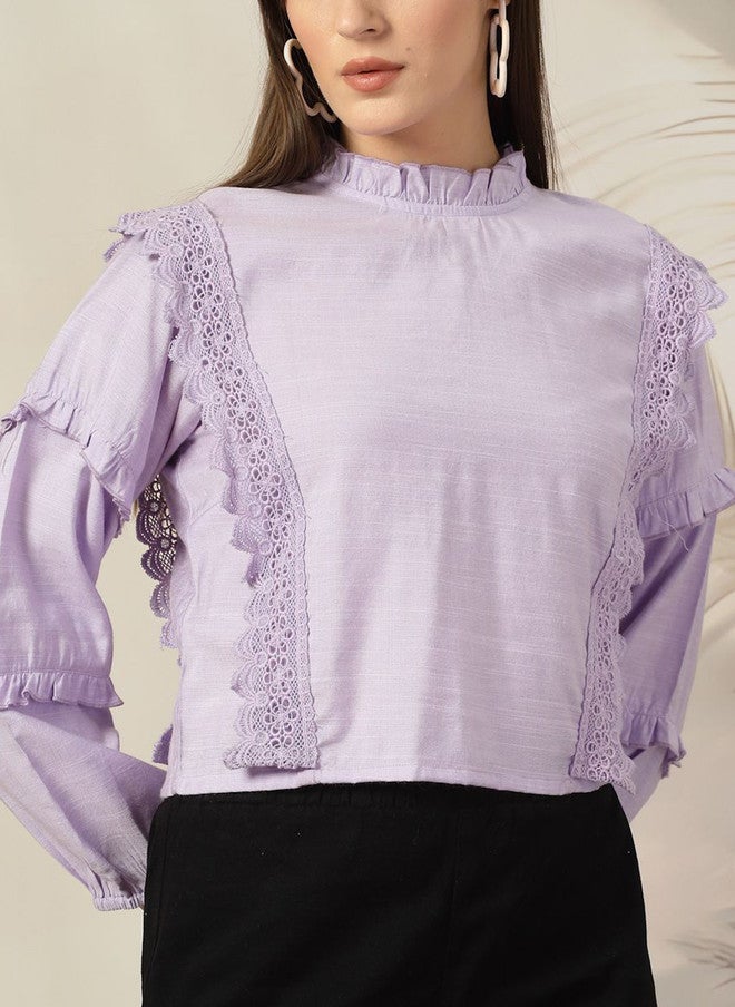 PlusS Lavender High Neck Flared Sleeve Top for Women - Image 2