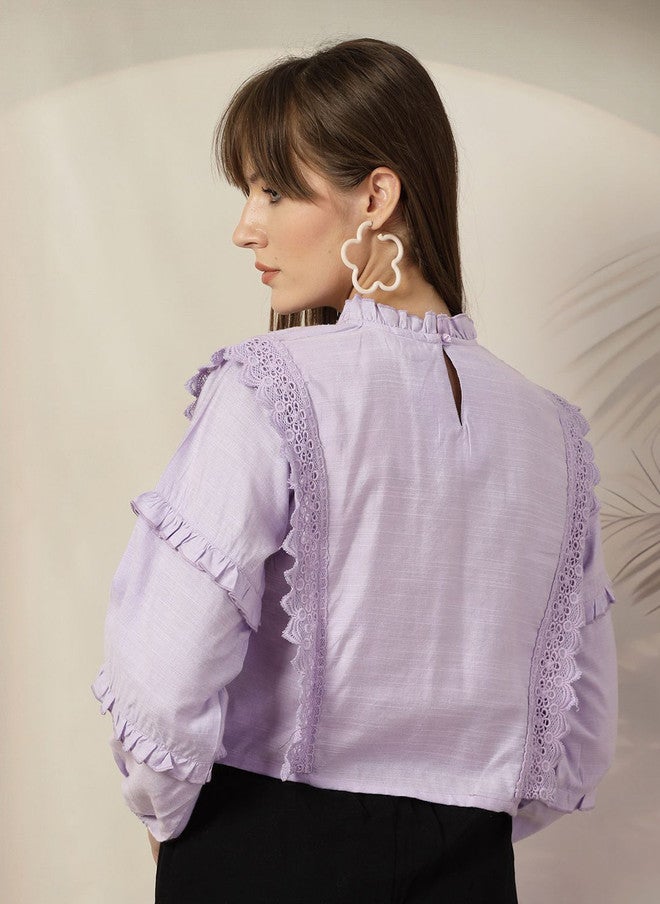 PlusS Lavender High Neck Flared Sleeve Top for Women - Image 5