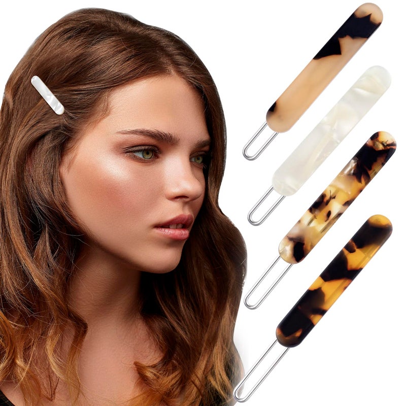 Mxxipp 4Pcs French Barrettes Slides Clips for Women Fine Hair 2 Inch Tortoise Shell No-slip Grip Clasp Classic Glossy Acrylic Hair Clips Ponytail Holders for Girls - Image 1