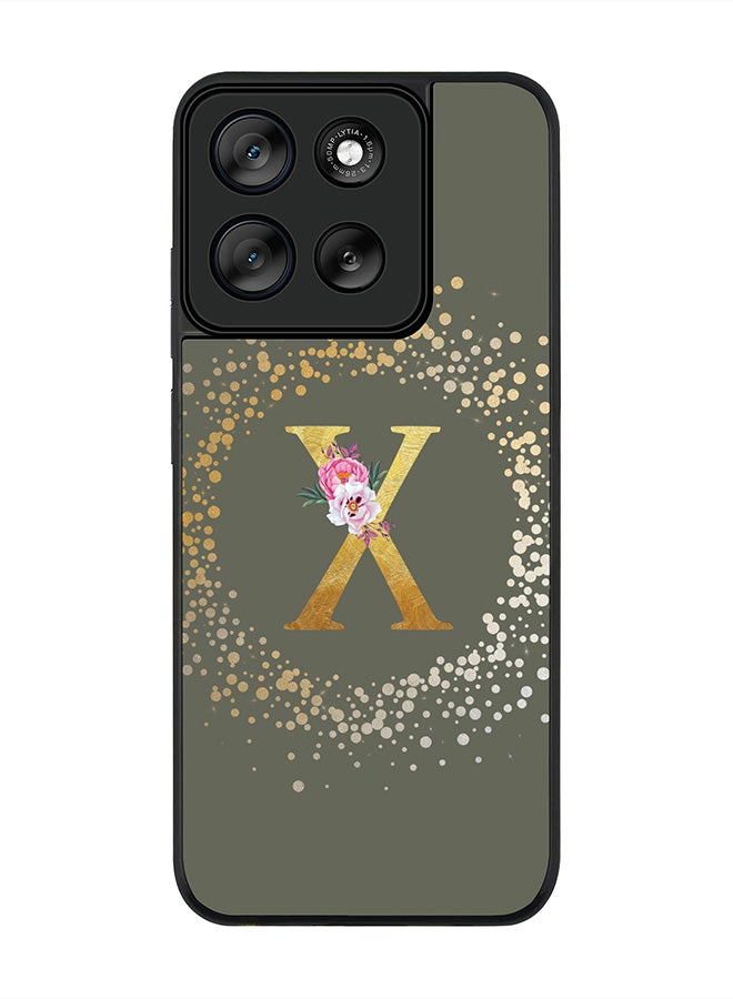 Stylizedd For Motorola Moto G56 Case,Slim fit Camera Protection, Shockproof Thin Phone cover  - Custom Monogram Floral - X  (Olive Green ) - Image 1
