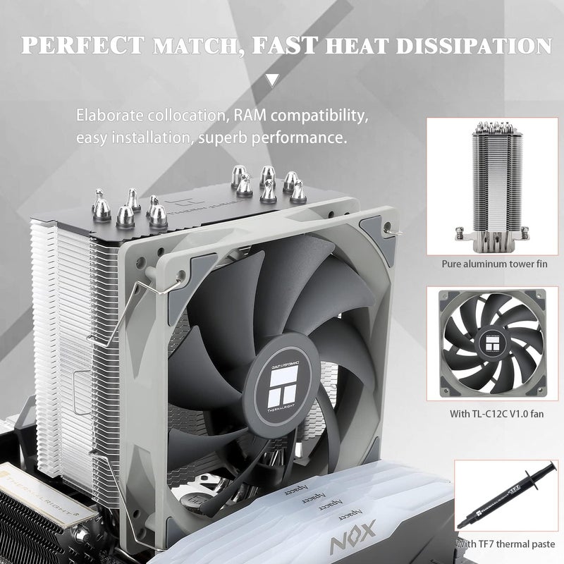 Thermalright BA120 CPU Air Cooler, 6 Heat Pipes, TL-C12C PWM Quiet Fan CPU Cooler with S-FDB Bearing, for AMD AM4/AM5/Intel 1700/1150/1151/1200/1851, LGA1700, PC Cooler - Image 4