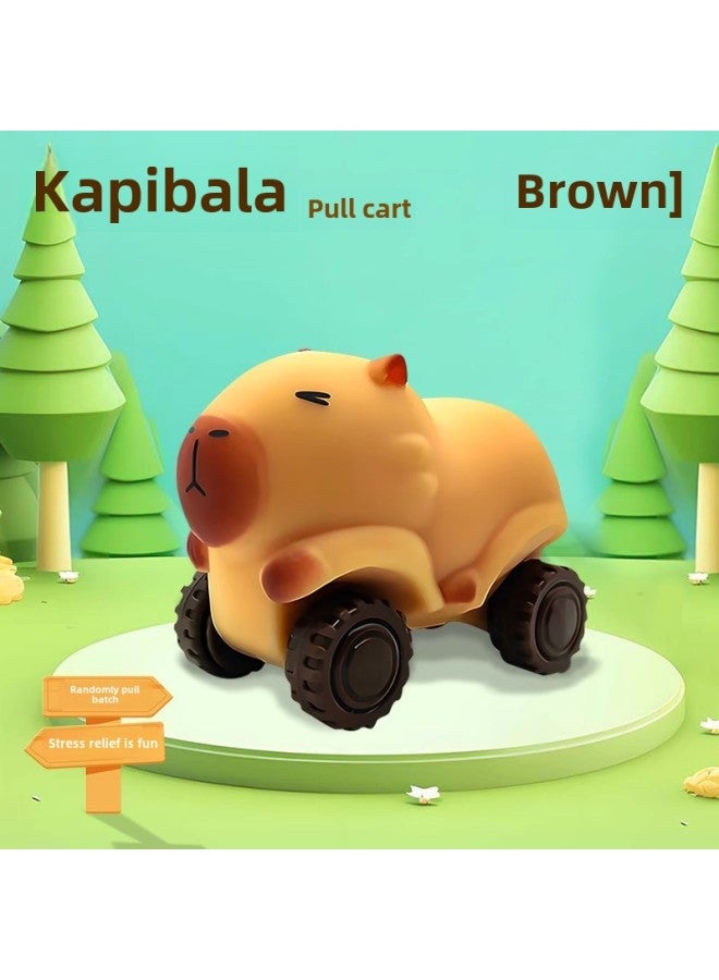 Internet Celebrity Explosions Kapi Balala Pull Cart Stretching Deformation Funny Pinch Music Rebound Decompression Toy Sliding Trolley-Color:Ready Stock Shipped In Seconds ❤ Kapibala Truck (brown)  - Image 1