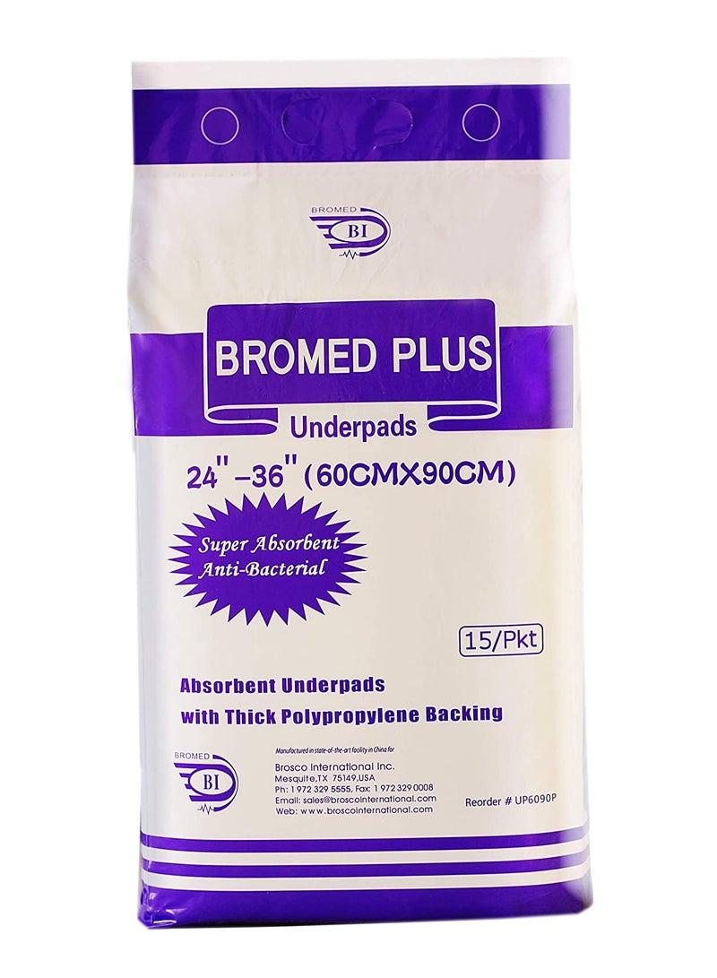 Bromed بوليمر فائق الامتصاص ومضاد للبكتيريا، مقاس الخصر 24" - 36"، 15 قطعة - Image 1