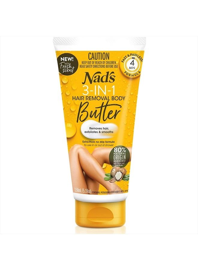 Nad's زبدة إزالة الشعر 3 في 1، كريم إزالة شعر لطيف ومهدئ للنساء، كريم إزالة الشعر الحساس للجسم والساقين، مناسب لجميع أنواع البشرة (21103)، 5.1 أونصة سائلة (عبوة من 1) - Image 1