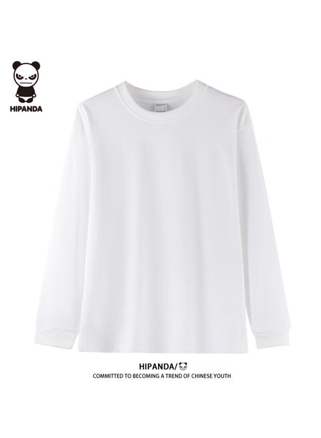 Hipanda Men's Long Sleeve T-shirt, Spring And Summer, Pure Cotton, Simple Basic Style, Round Neck, Solid Color, Inner Layer, Heavyweight Undershirt, White, Size L - Image 2