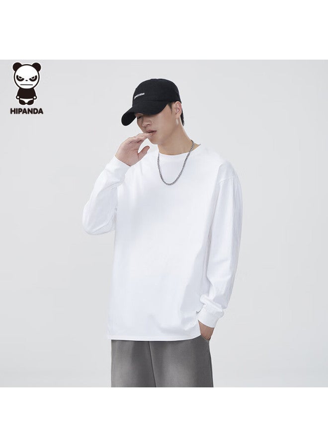 Hipanda Men's Long Sleeve T-shirt, Spring And Summer, Pure Cotton, Simple Basic Style, Round Neck, Solid Color, Inner Layer, Heavyweight Undershirt, White, Size L - Image 4