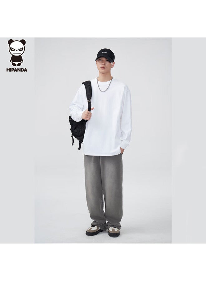 Hipanda Men's Long Sleeve T-shirt, Spring And Summer, Pure Cotton, Simple Basic Style, Round Neck, Solid Color, Inner Layer, Heavyweight Undershirt, White, Size L - Image 3