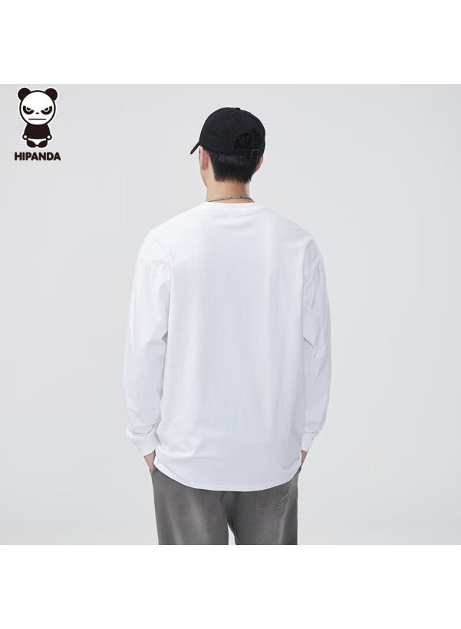 Hipanda Men's Long Sleeve T-shirt, Spring And Summer, Pure Cotton, Simple Basic Style, Round Neck, Solid Color, Inner Layer, Heavyweight Undershirt, White, Size L - Image 5