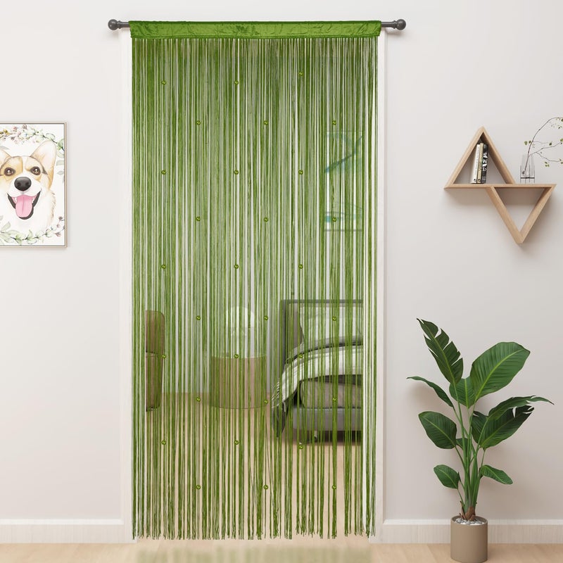 YIIBAII Beaded Curtain Beaded Curtains for Doorways Crystals Suitable for Interior Decoration and Partitions Hippy Closet Curtains (Green, 39"x79") - Image 1