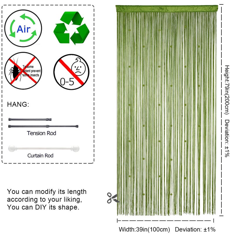 YIIBAII Beaded Curtain Beaded Curtains for Doorways Crystals Suitable for Interior Decoration and Partitions Hippy Closet Curtains (Green, 39"x79") - Image 4