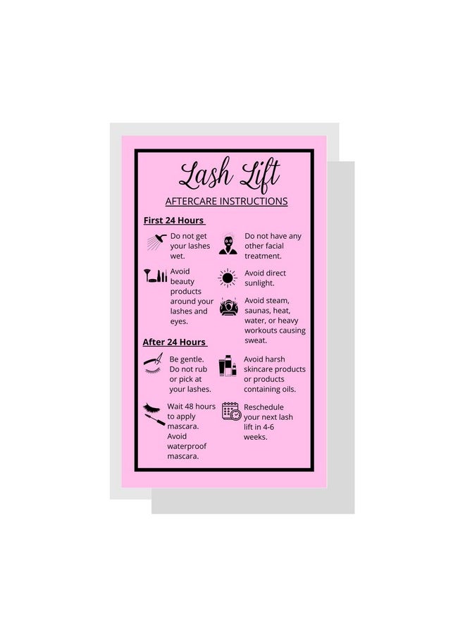 Boutique Marketing LLC Lash Lift Aftercare Instruction Card 50 Pack Single Side 2 X 3.5” Inches Size Starter Eyelash Lift Kit At Home Diy Aftercare Supplies Bubblegum Pink With Border Design  - Image 1
