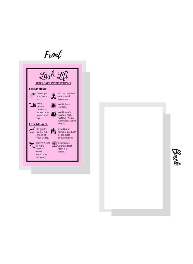 Boutique Marketing LLC Lash Lift Aftercare Instruction Card 50 Pack Single Side 2 X 3.5” Inches Size Starter Eyelash Lift Kit At Home Diy Aftercare Supplies Bubblegum Pink With Border Design  - Image 2