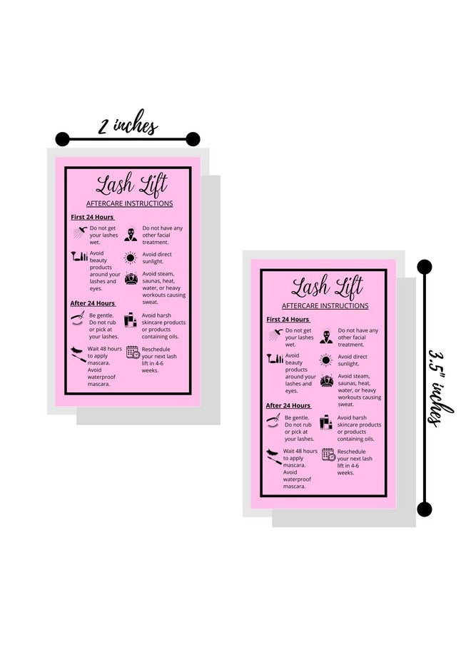 Boutique Marketing LLC Lash Lift Aftercare Instruction Card 50 Pack Single Side 2 X 3.5” Inches Size Starter Eyelash Lift Kit At Home Diy Aftercare Supplies Bubblegum Pink With Border Design  - Image 4