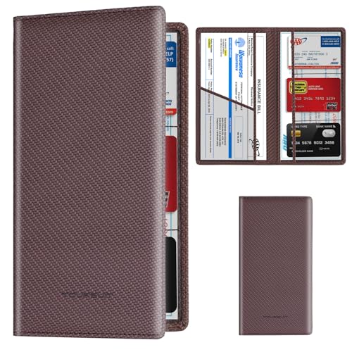 TOURSUIT Car Registration and Insurance Card Holder, Vehicle License Document Glove Box Compartment Organizer, Essential Car Wallet Case for Driver Auto Owners (Carbon Coffee) - Image 1