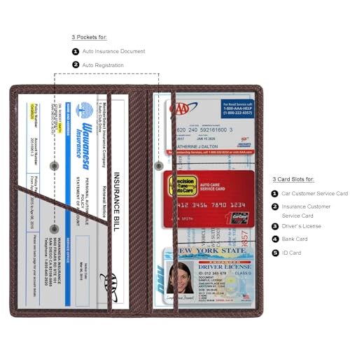 TOURSUIT Car Registration and Insurance Card Holder, Vehicle License Document Glove Box Compartment Organizer, Essential Car Wallet Case for Driver Auto Owners (Carbon Coffee) - Image 2