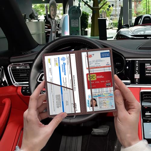TOURSUIT Car Registration and Insurance Card Holder, Vehicle License Document Glove Box Compartment Organizer, Essential Car Wallet Case for Driver Auto Owners (Carbon Coffee) - Image 5