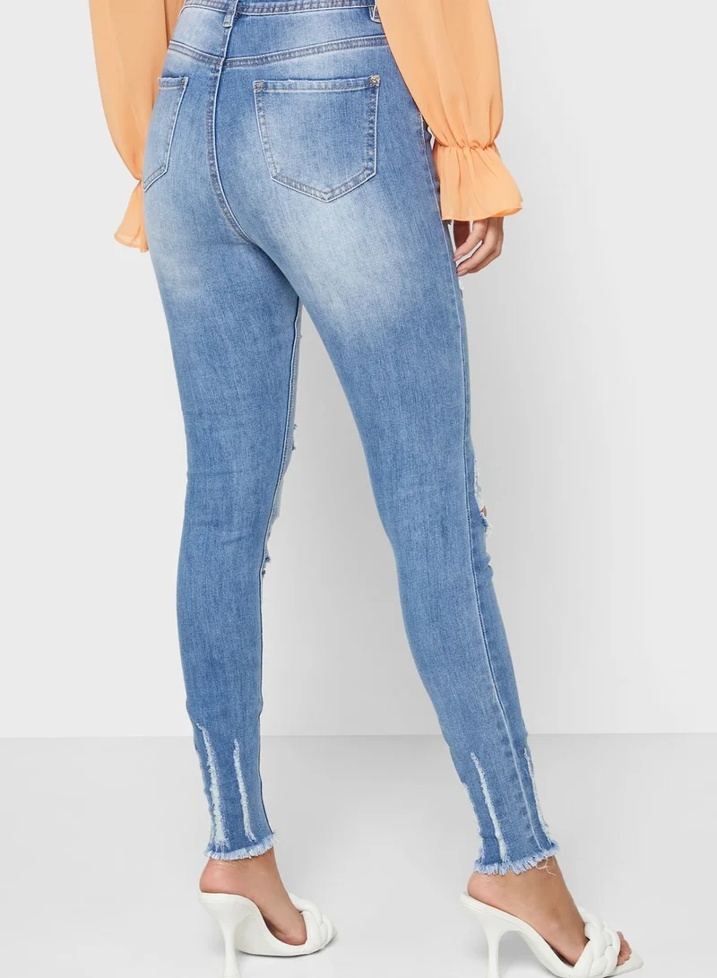 Missguided High Waist Ripped Skinny Jeans